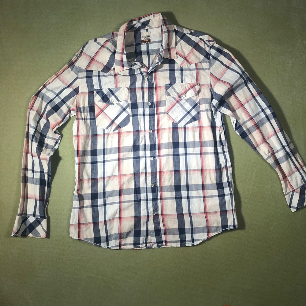 Signature by Levi Strauss Shirt Mens Large Blue Plaid Western Snap Button Up